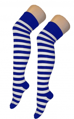 Crazy Chick Blue and White Stripes OTK Socks (12 Pairs)
