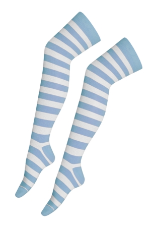 Crazy Chick Light Blue White OTK Stripe Socks (12 Pairs)