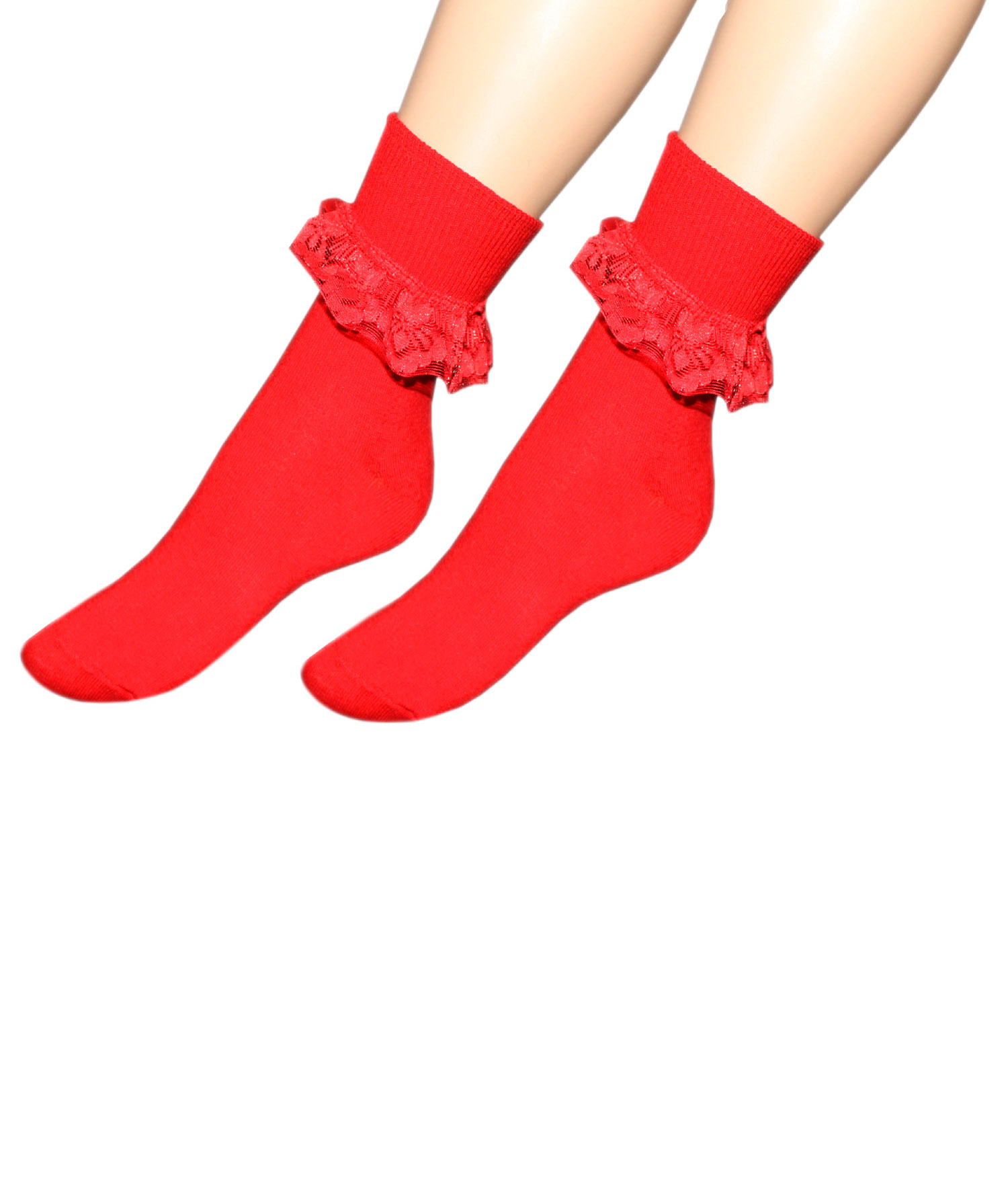 Crazy Chick Red Ankle Lace Socks(12 Pairs)
