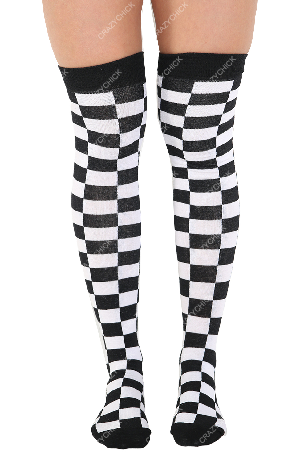 Crazy Chick Black and White Checkered OTK Socks (12 Pairs)