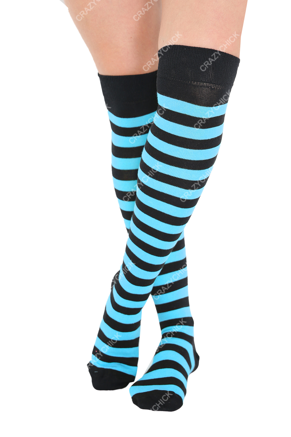Crazy Chick Black and Turquoise OTK Stripes Socks (12 Pairs)