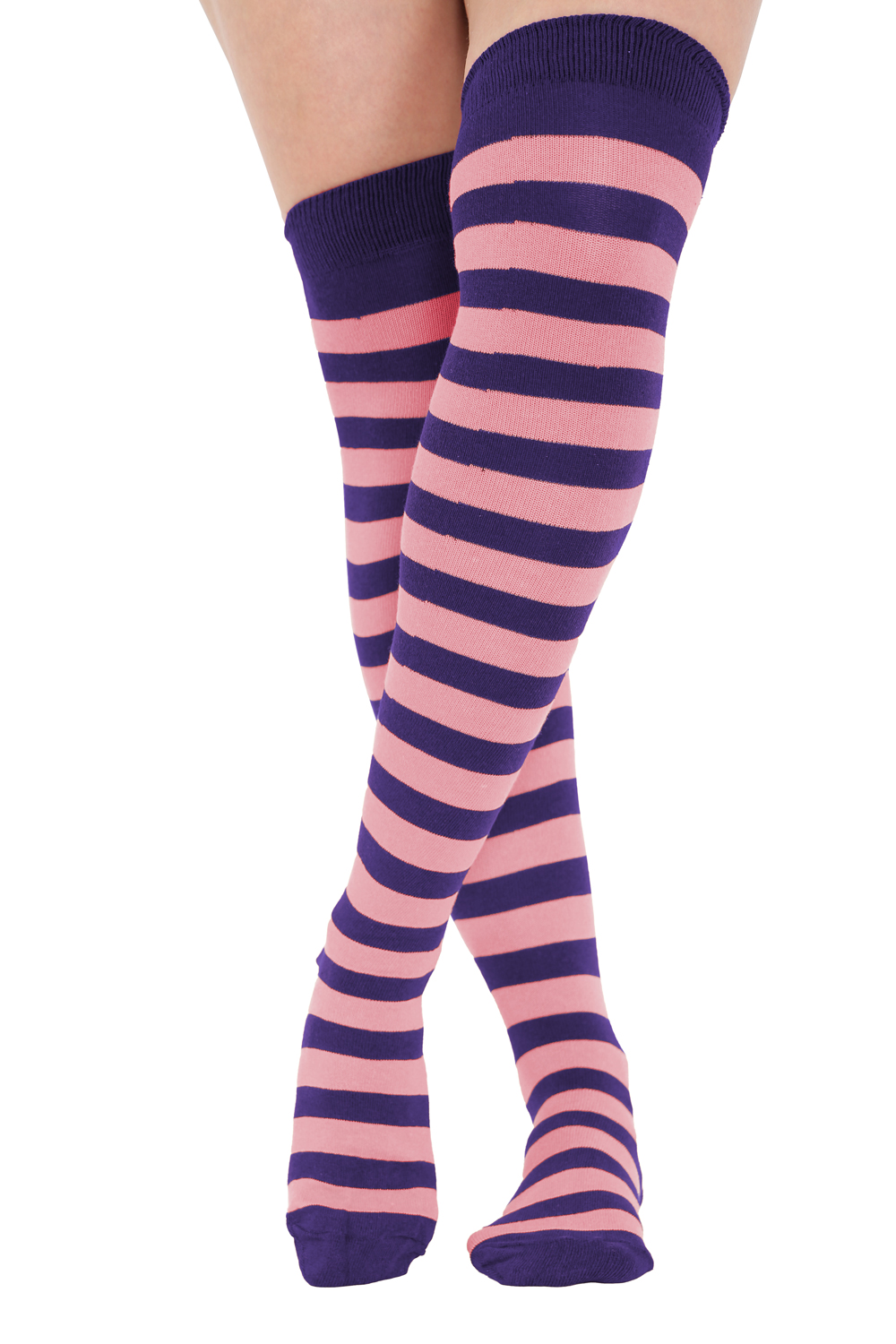 Crazy Chick Baby Pink and Purple Stripes OTK Socks