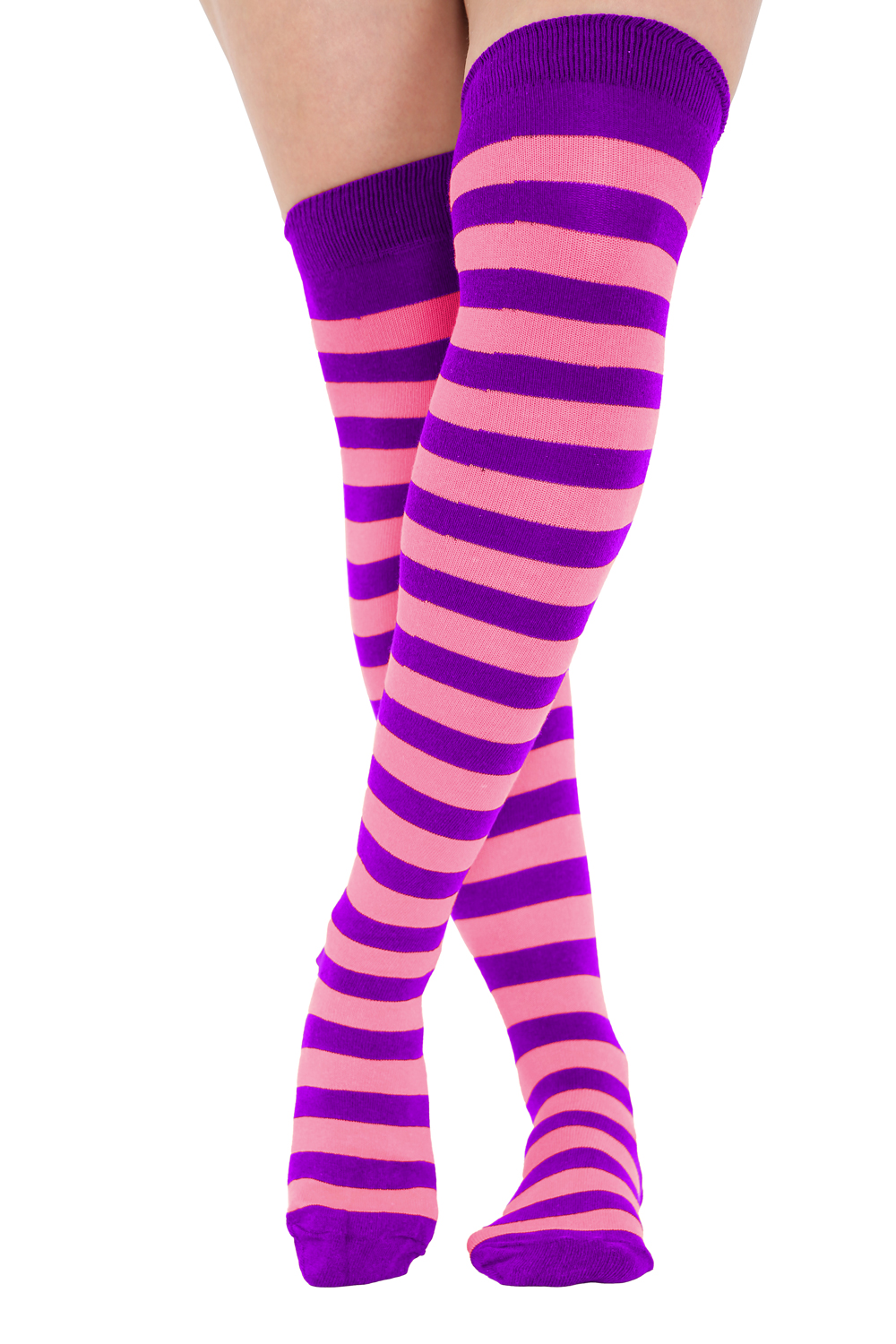 Crazy Chick Purple and Fuchsia Pink OTK Stripe Socks