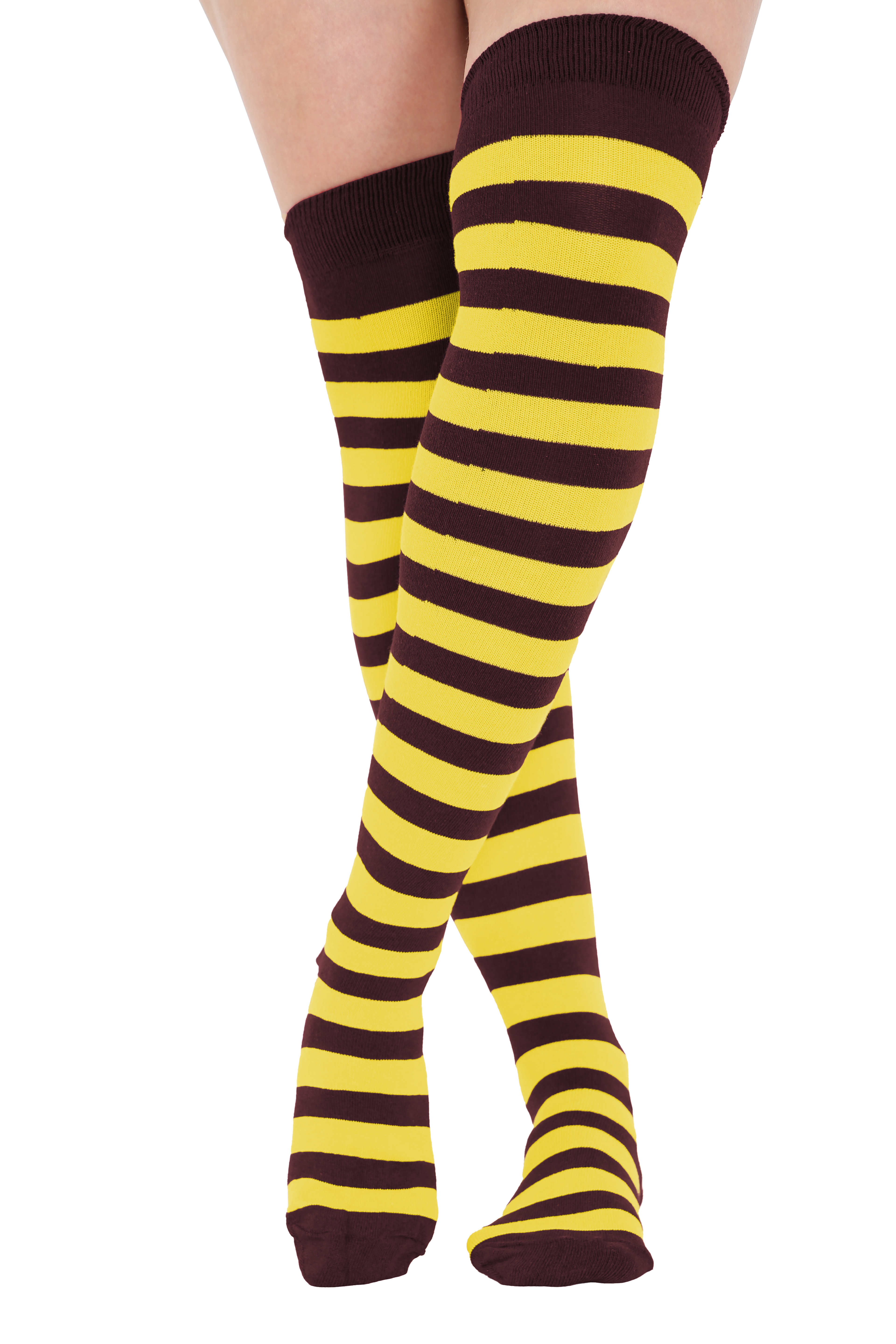 Crazy Chick Maroon and Yellow Wizard stripe OTK socks (12 Pairs)