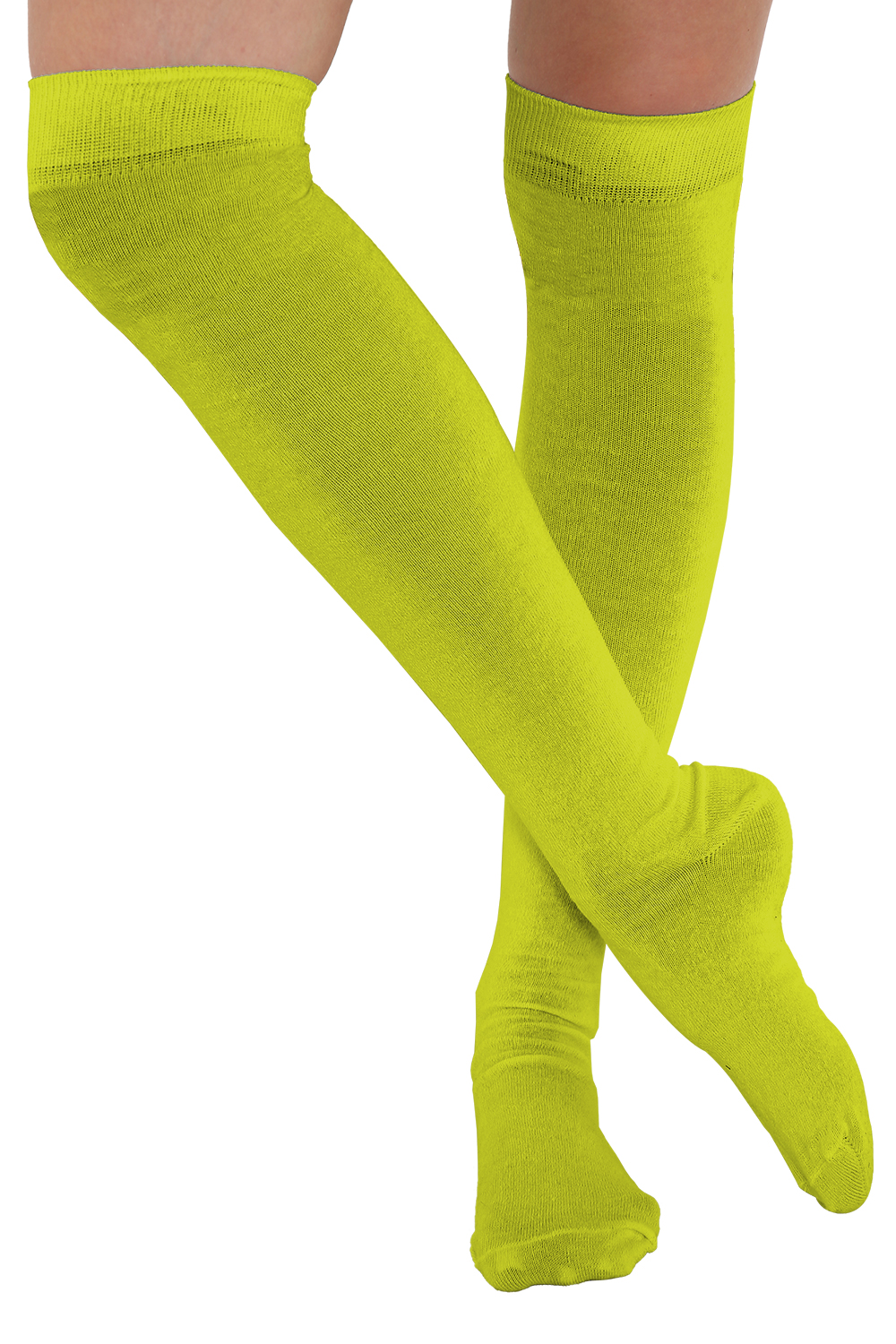 Crazy Chick Plain Neon Yellow OTK Socks (12 Pairs)