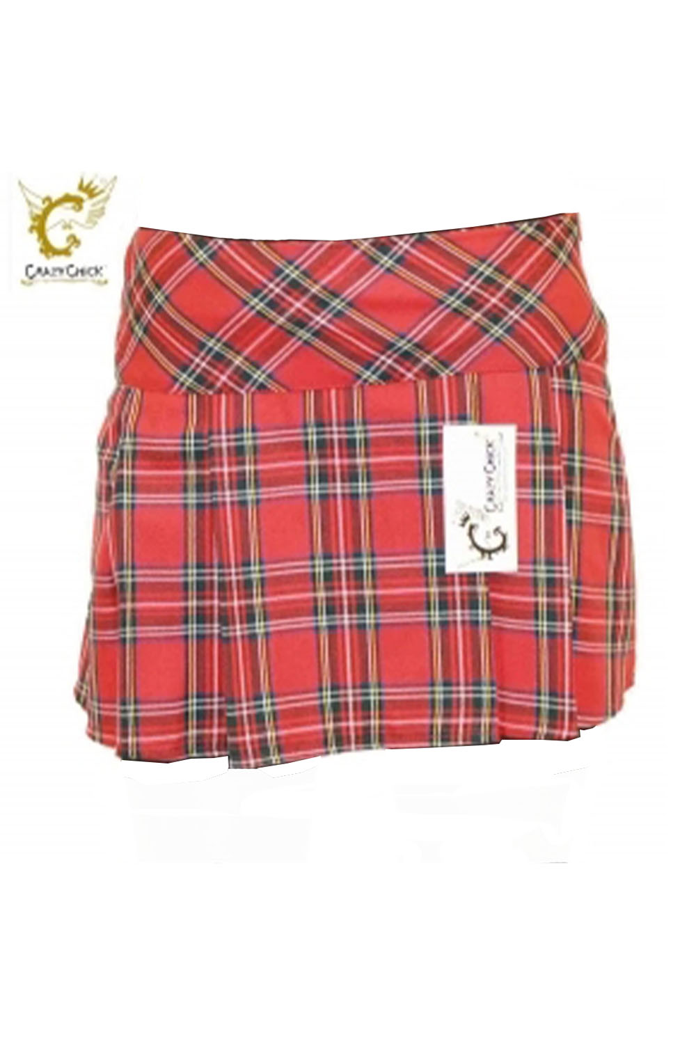 Crazy Chick Adult Box Pleated Red Tartan Skirt (14 Inches)