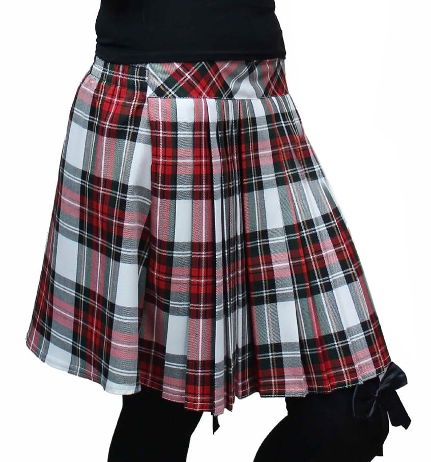 Crazy Chick Adult Pleated Back Elastic Dark Green Red White Tartan Skirt (16 Inches)