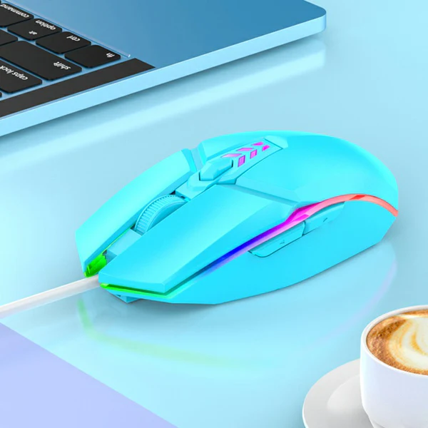 1600dpi RGB Lighting Gaming Wired Mouse with Silent Buttons - Blue