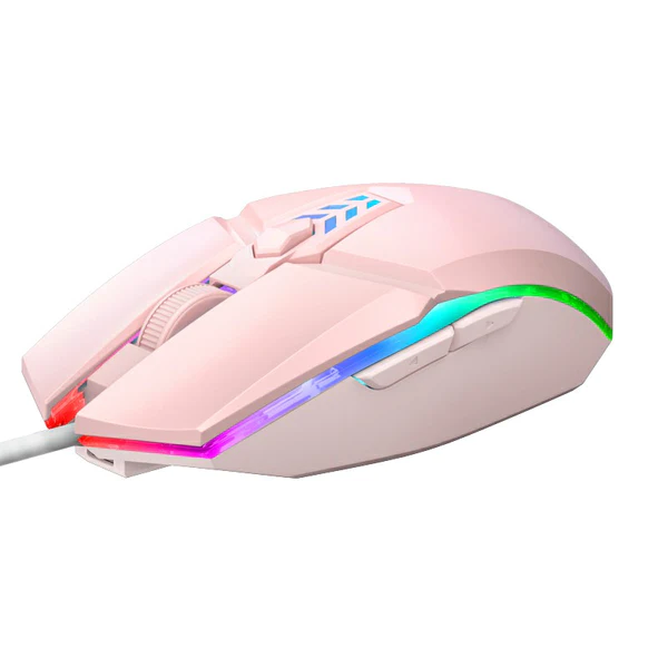 1600dpi RGB Lighting Gaming Wired Mouse with Silent Buttons - Pink