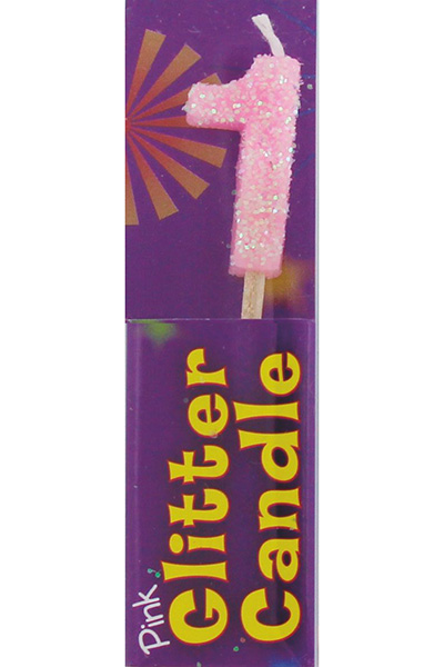 1st Birthday Pink Glitter Candle (Pack of 12)
