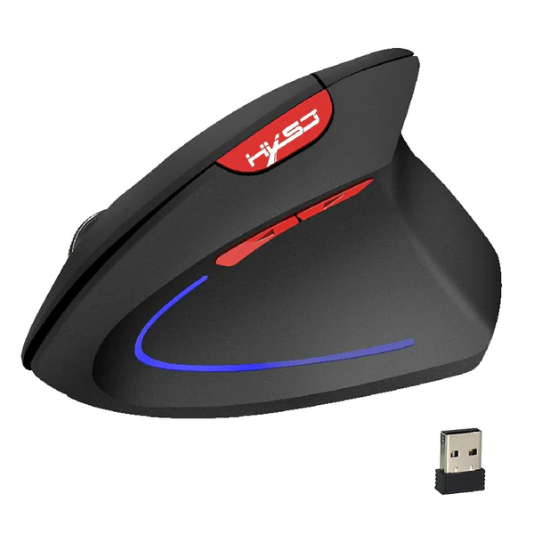 2.4GHz Wireless 4-Keys 2400 DPI Adjustable Ergonomics Optical Vertical Mouse in Striking Black / Red