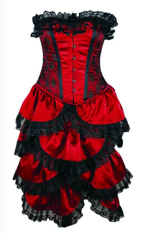 Crazy Chick Steel Boned Full Bust Bustle Red Lace Corset (2 Pcs)