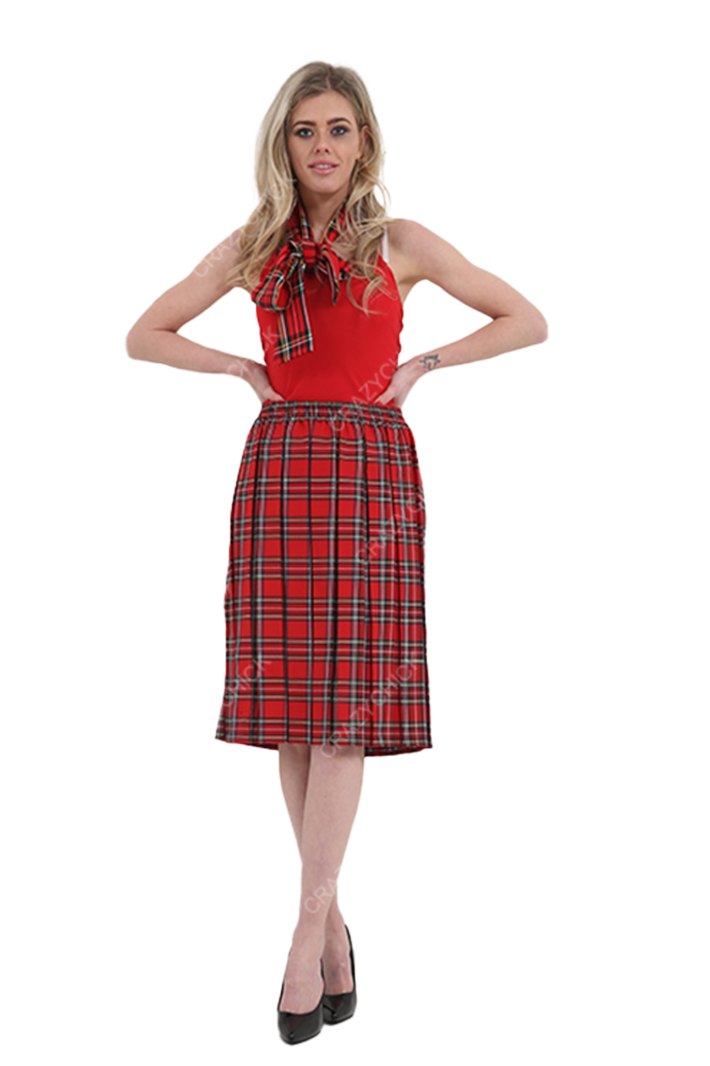 Crazy Chick Adult 26 Inches Red Box Pleated Tartan Skirt