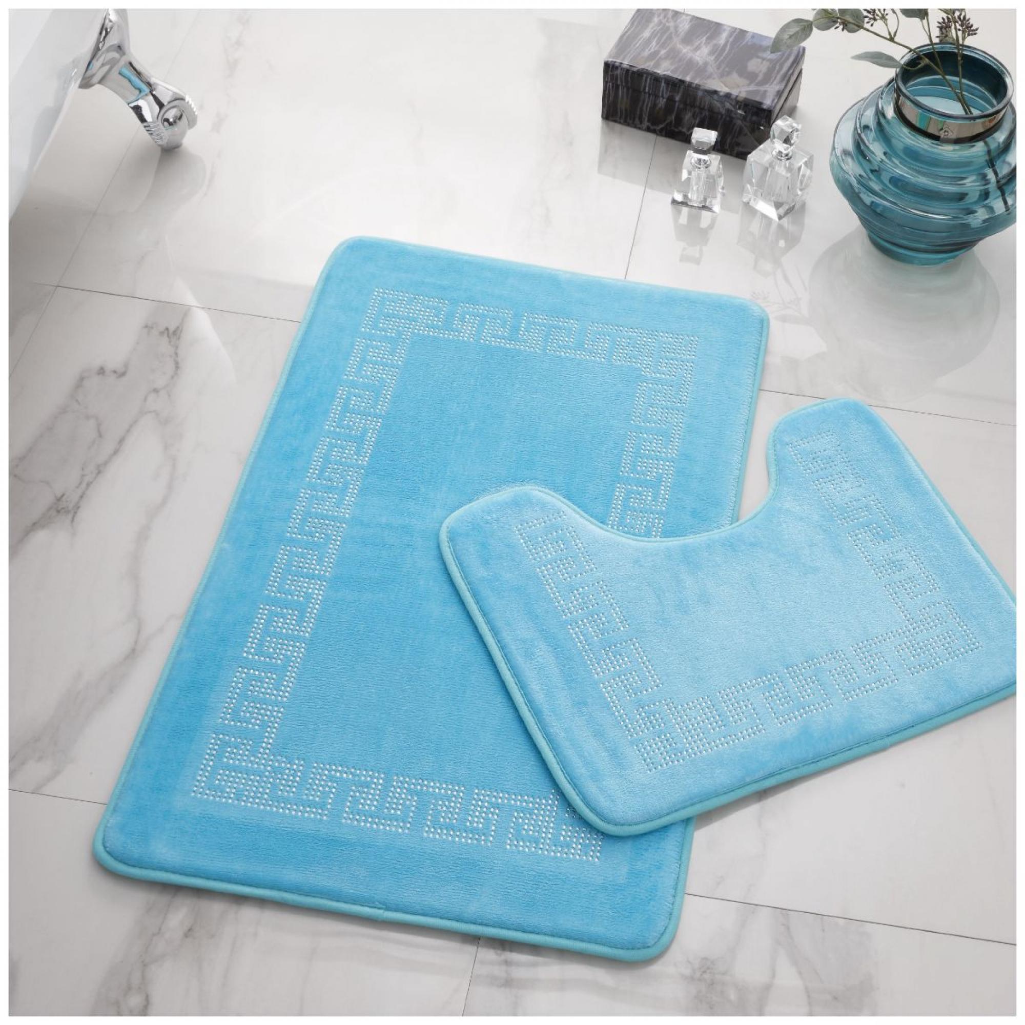 2PC DIAMOND MEMORY BATH MAT AQUA - 41167082