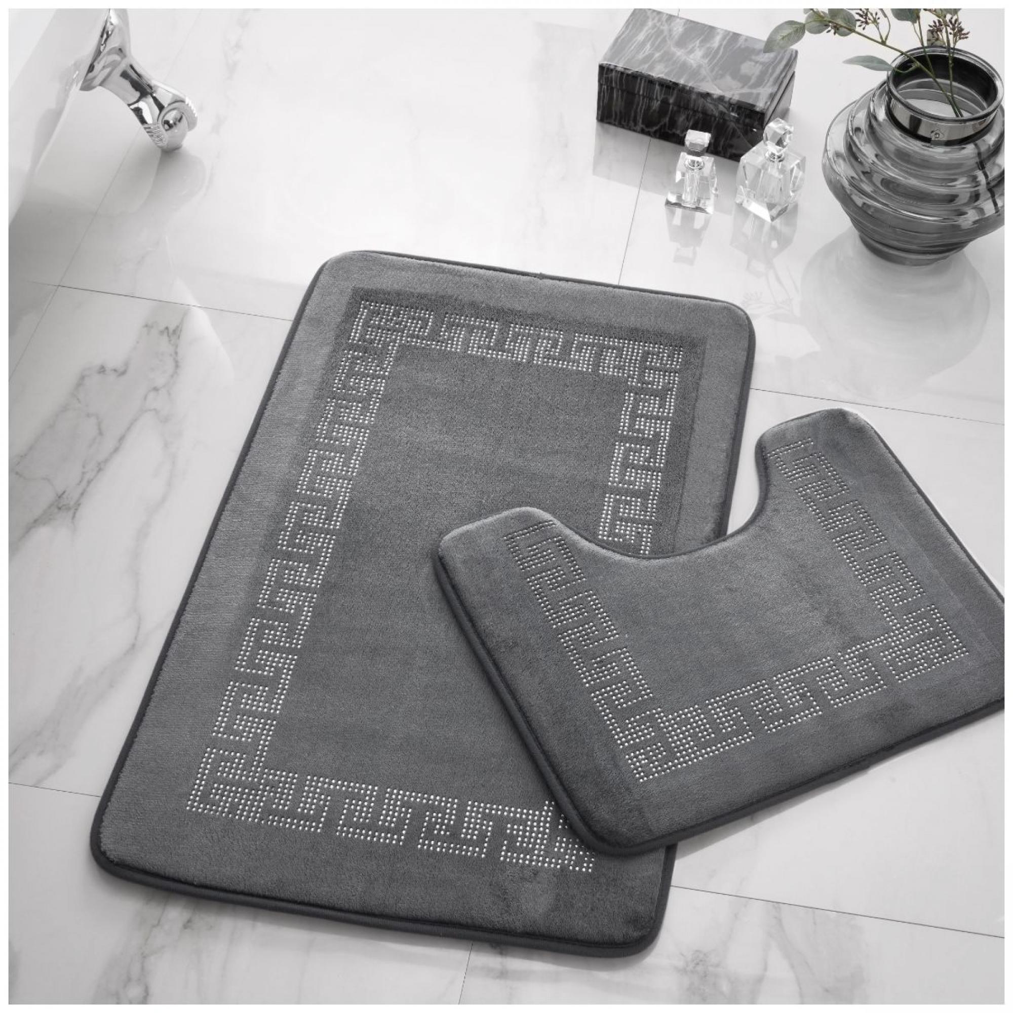 2PC DIAMOND MEMORY BATH MAT GREY - 41167068