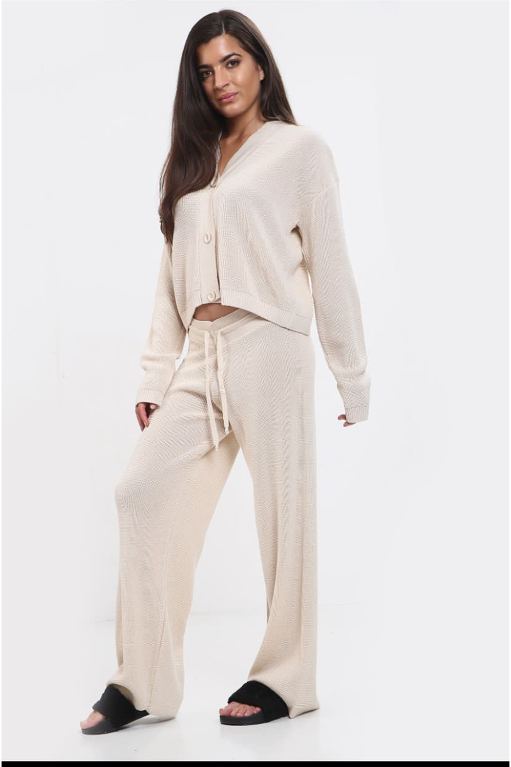 3-Button Cardigan with Flared Bottoms Full Suit Set