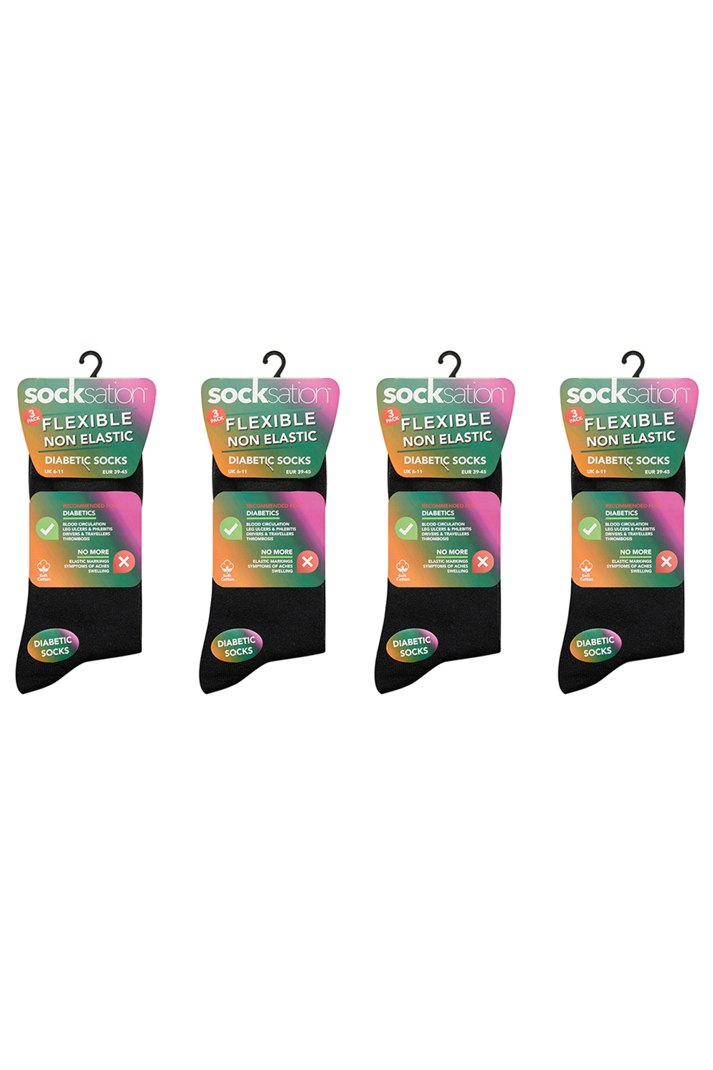 3 Pack Men Flexi Diabetic Socks Black