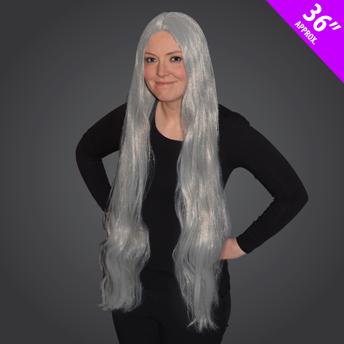36Inch Long Grey Wig