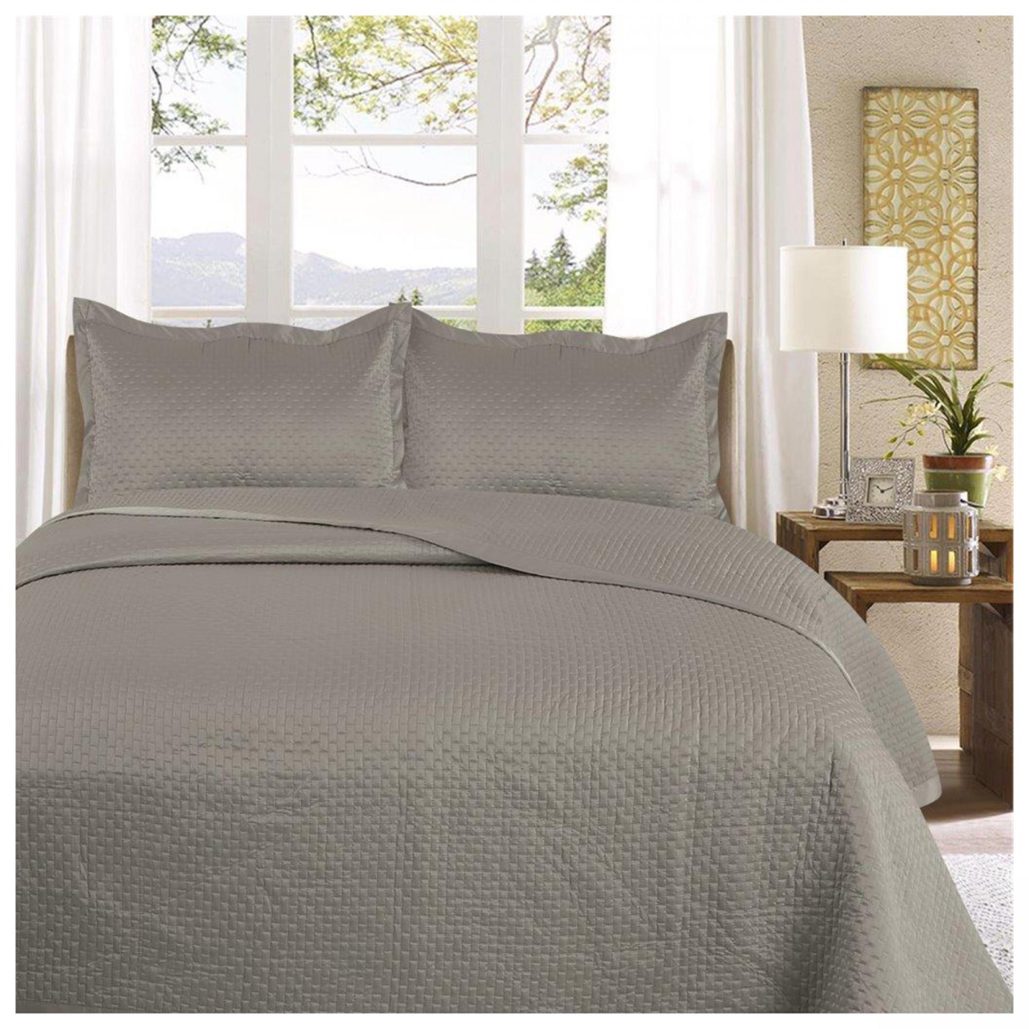 3PC PLAIN BED SPREAD SAMPHIRE GREY