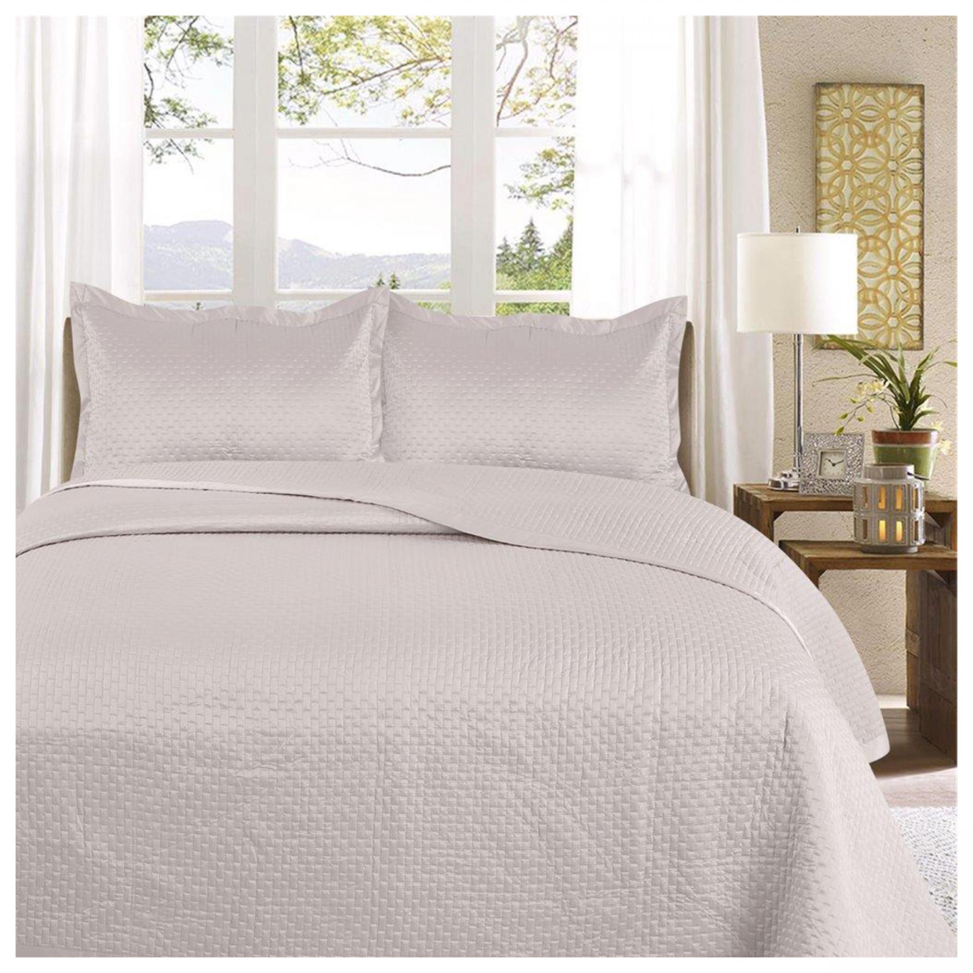 3pc Plain Bed Spread Samphire Silver