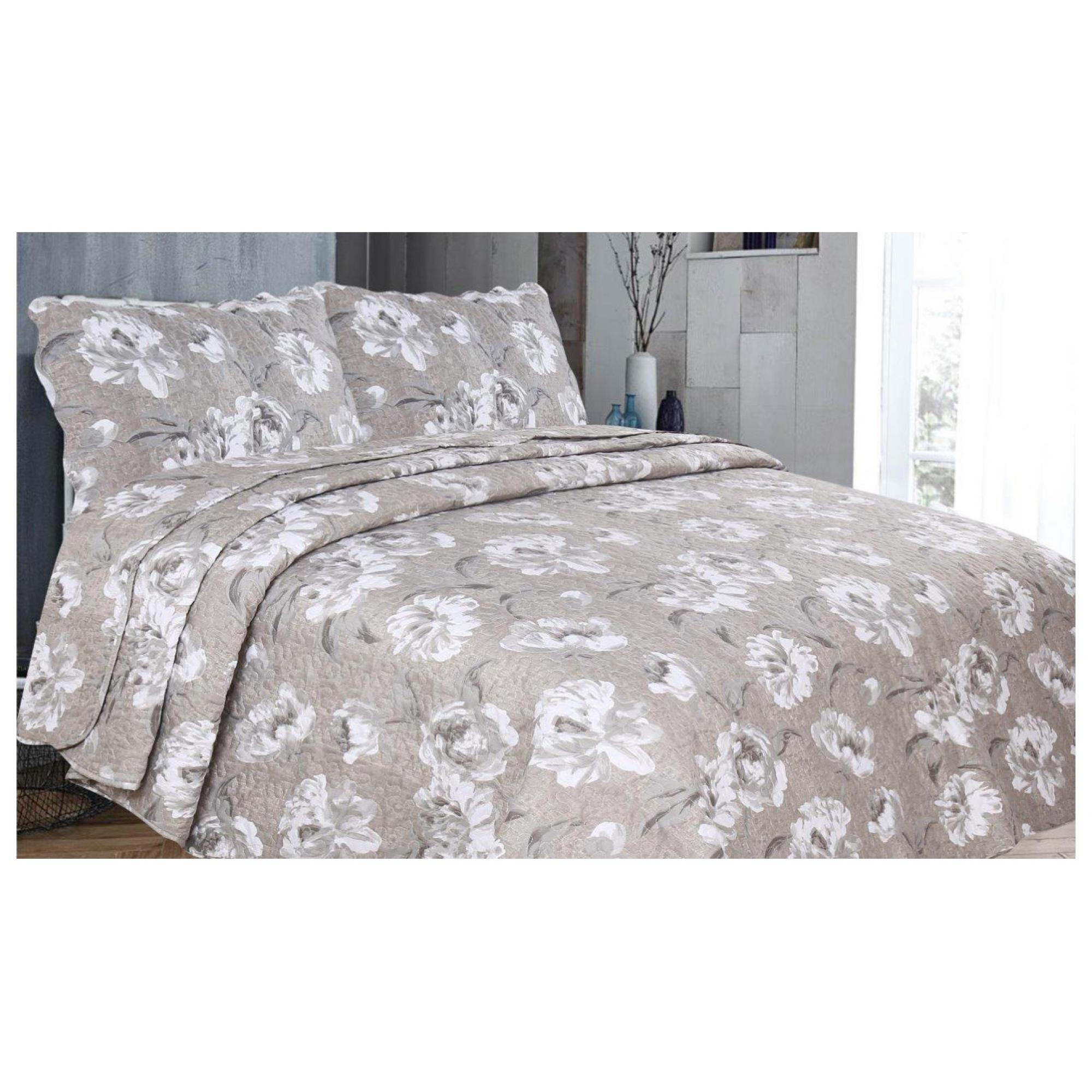 3pc Printed Bed Spread Amime Double Natural