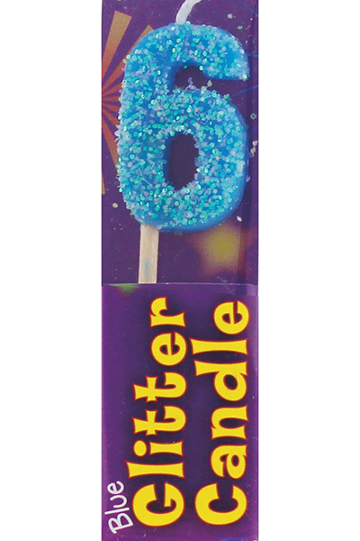 6th Birthday Blue Glitter Candle (Pack of 12)