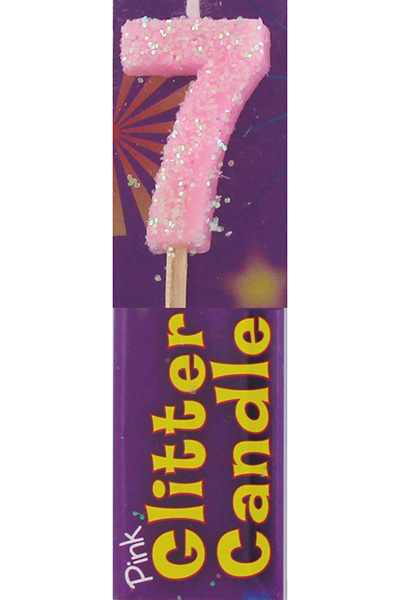 7th Birthday Pink Glitter Candle (Pack of 12)