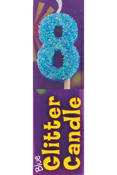 8th Birthday Blue Glitter Candle (Pack of 12)