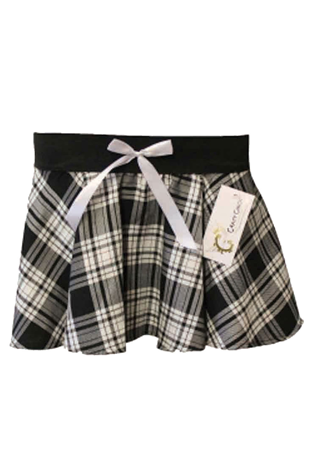 Crazy Chick Adult Grey White Black Tartan Skirt With White Bow (9 Inches)