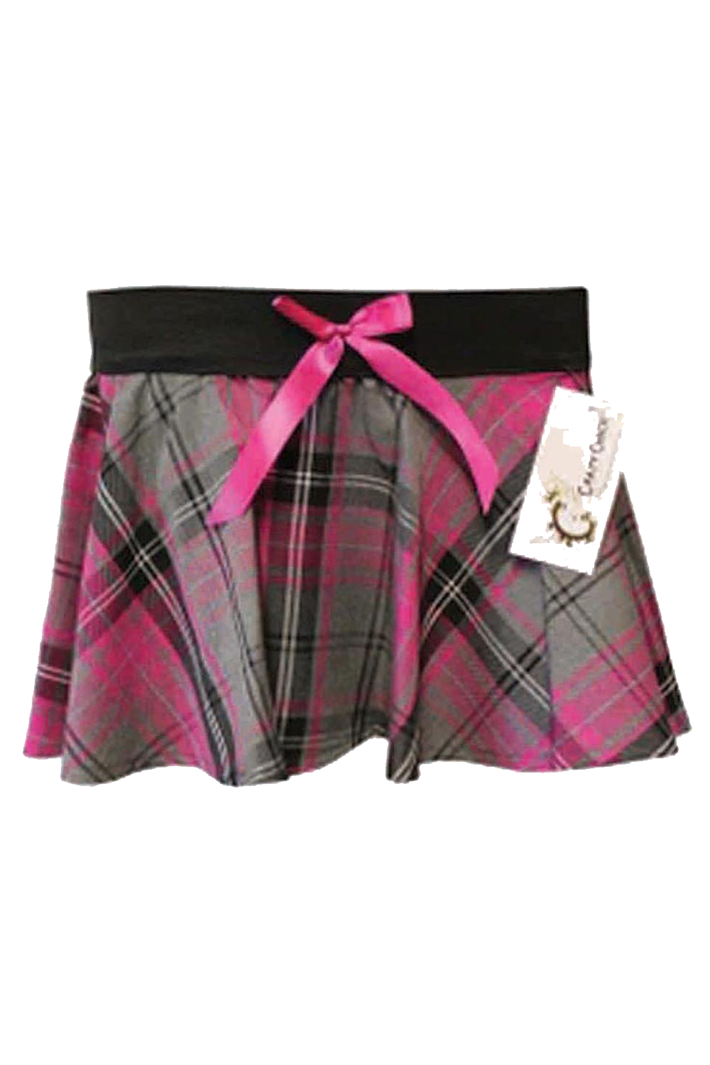 Crazy Chick Adult Pink Grey Black Tartan Skirt with Pink Bow (9 Inches)