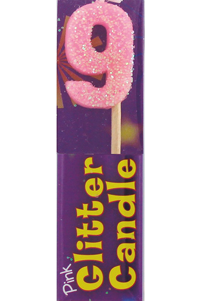 9th Birthday Pink Glitter Candle (Pack of 12)