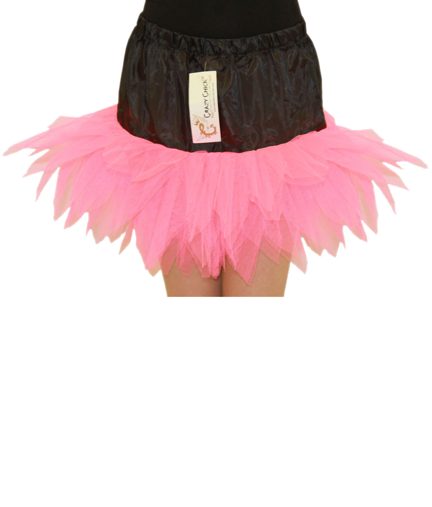 Crazy Chick Girls 6 Layers Petal Pink Black Tutu Skirt (12 Inches Long)