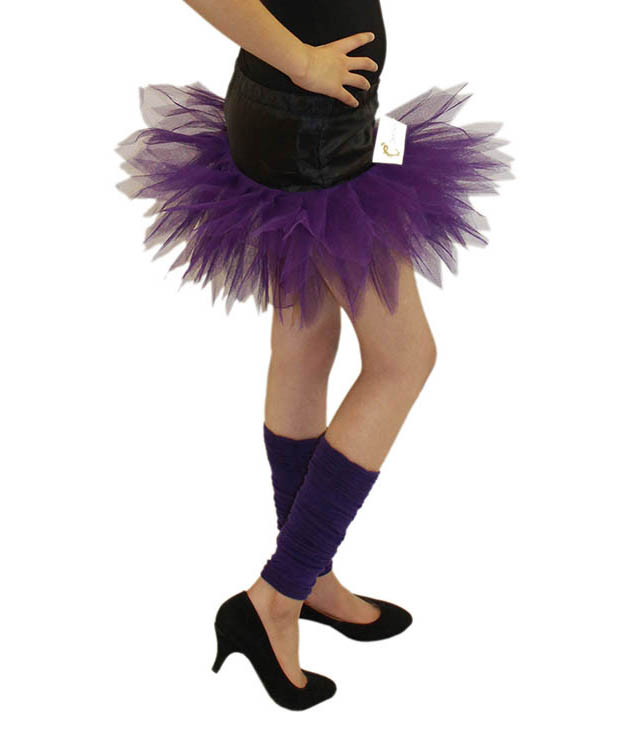 Crazy Chick Girls 6 Layers Petal Purple Black Tutu Skirt (12 Inches Long)