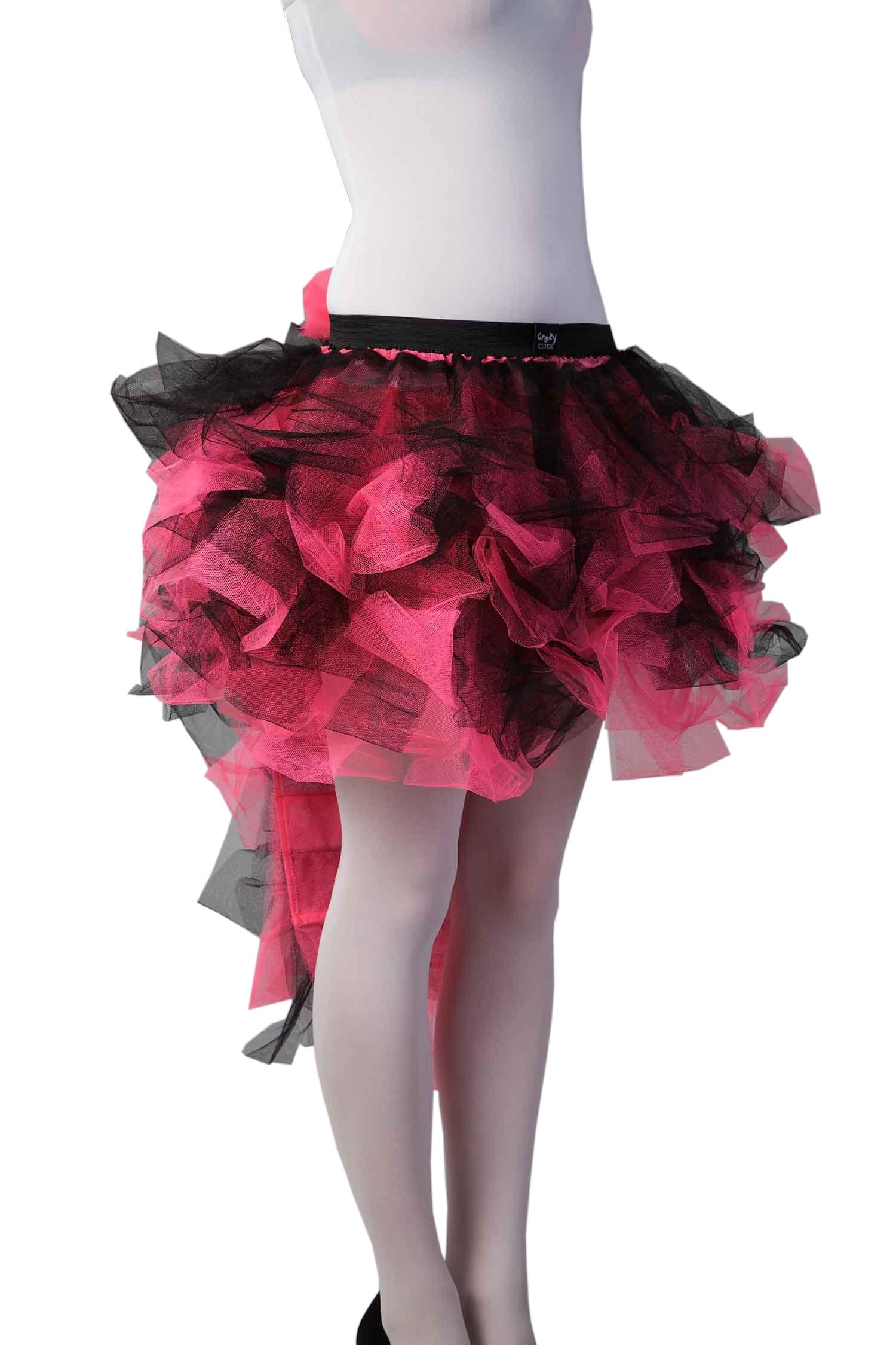 Crazy Chick Adult Long Tail Burlesque Black and Pink Tutu Skirt