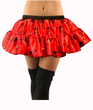 Crazy Chick Adult Pirate Skull Satin Red Tutu Skirt