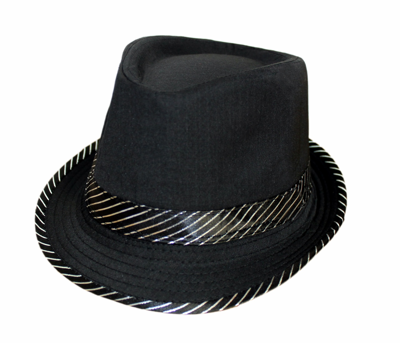 Wickedfun Fashion Black Trilby Hat W/Silver Stripe
