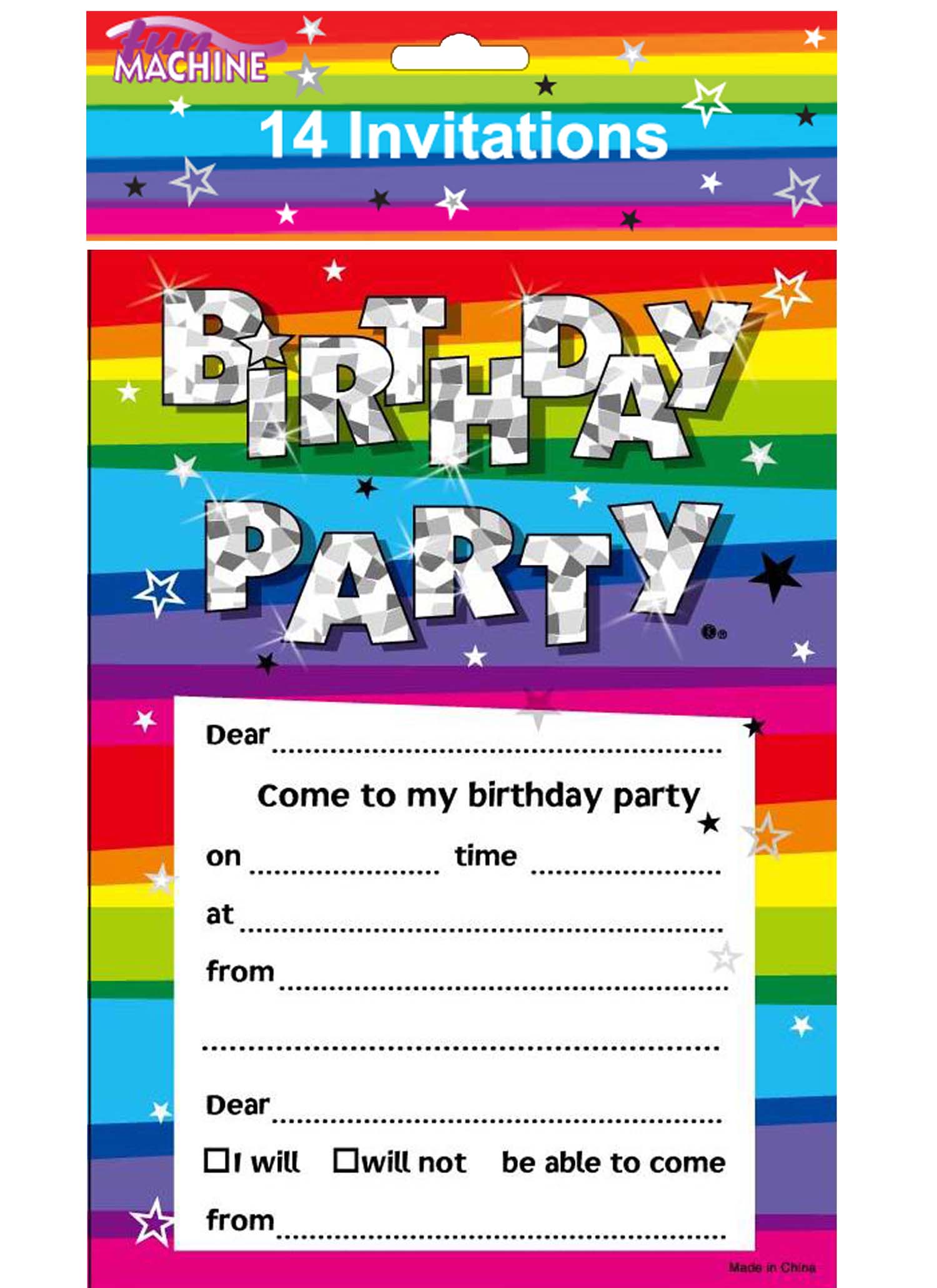 Funky Brithday Party Invites and Envelopes (Pack of 14)