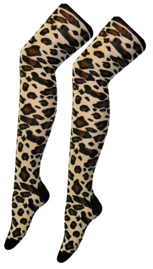 Crazy Chick Leopard Print OTK Socks (12 Pairs)