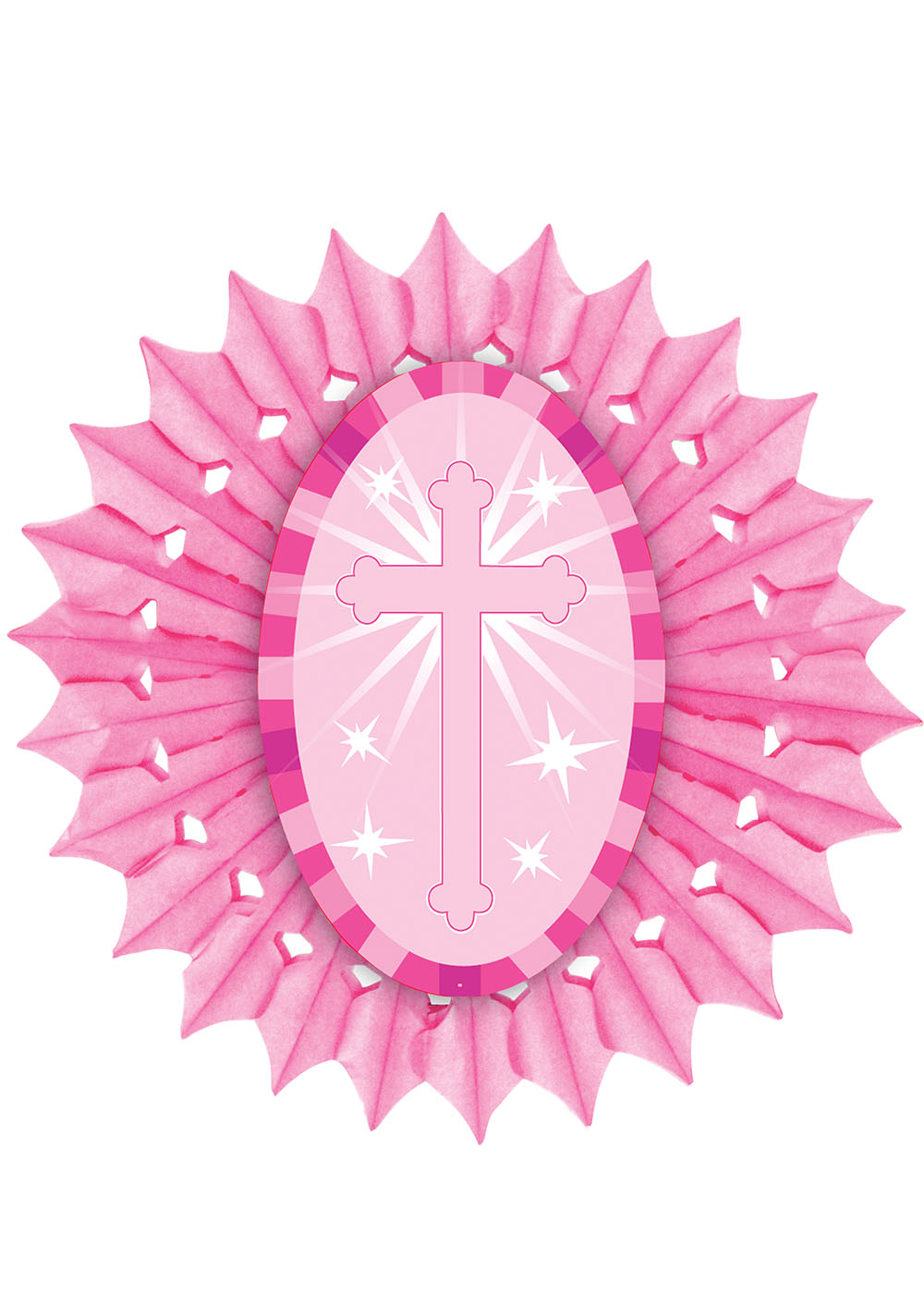 Pink Paper Fan With Cross