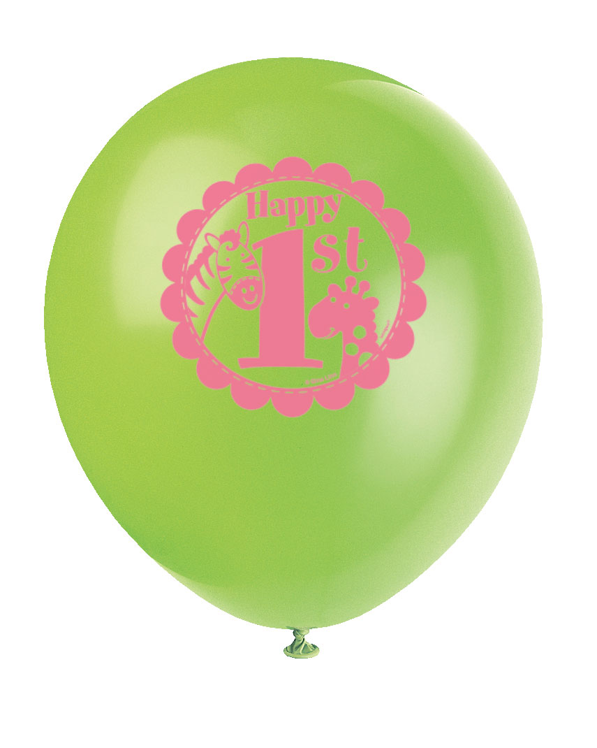 Pink Safari 1st Birthday Balloons 12 Inches (Pack of 8)