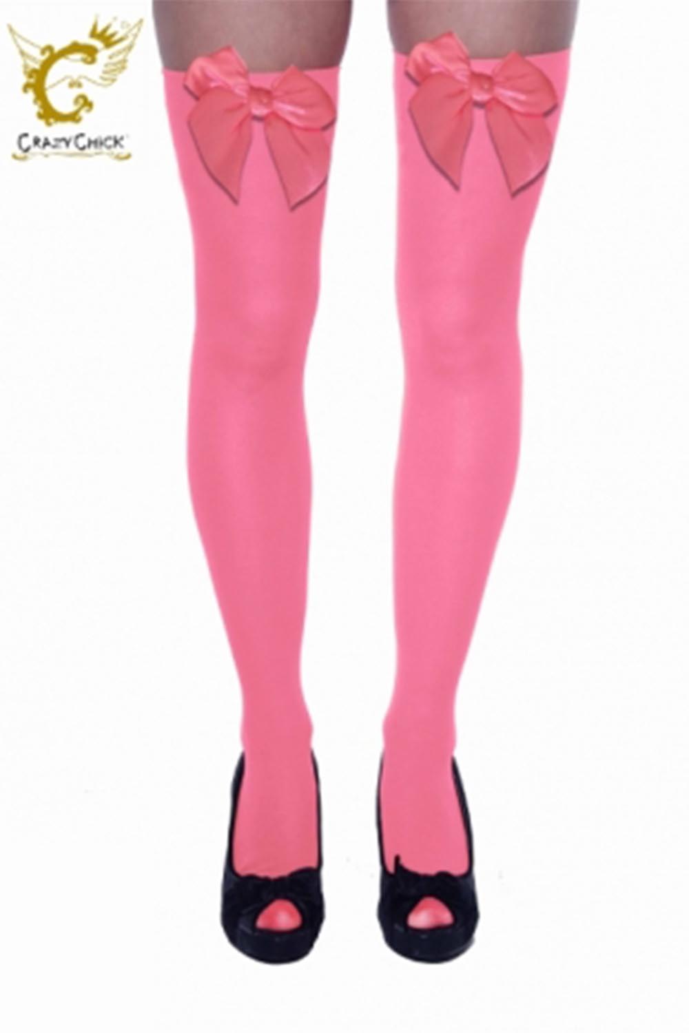 Crazy Chick Pink Stockings with Dark Pink Bow