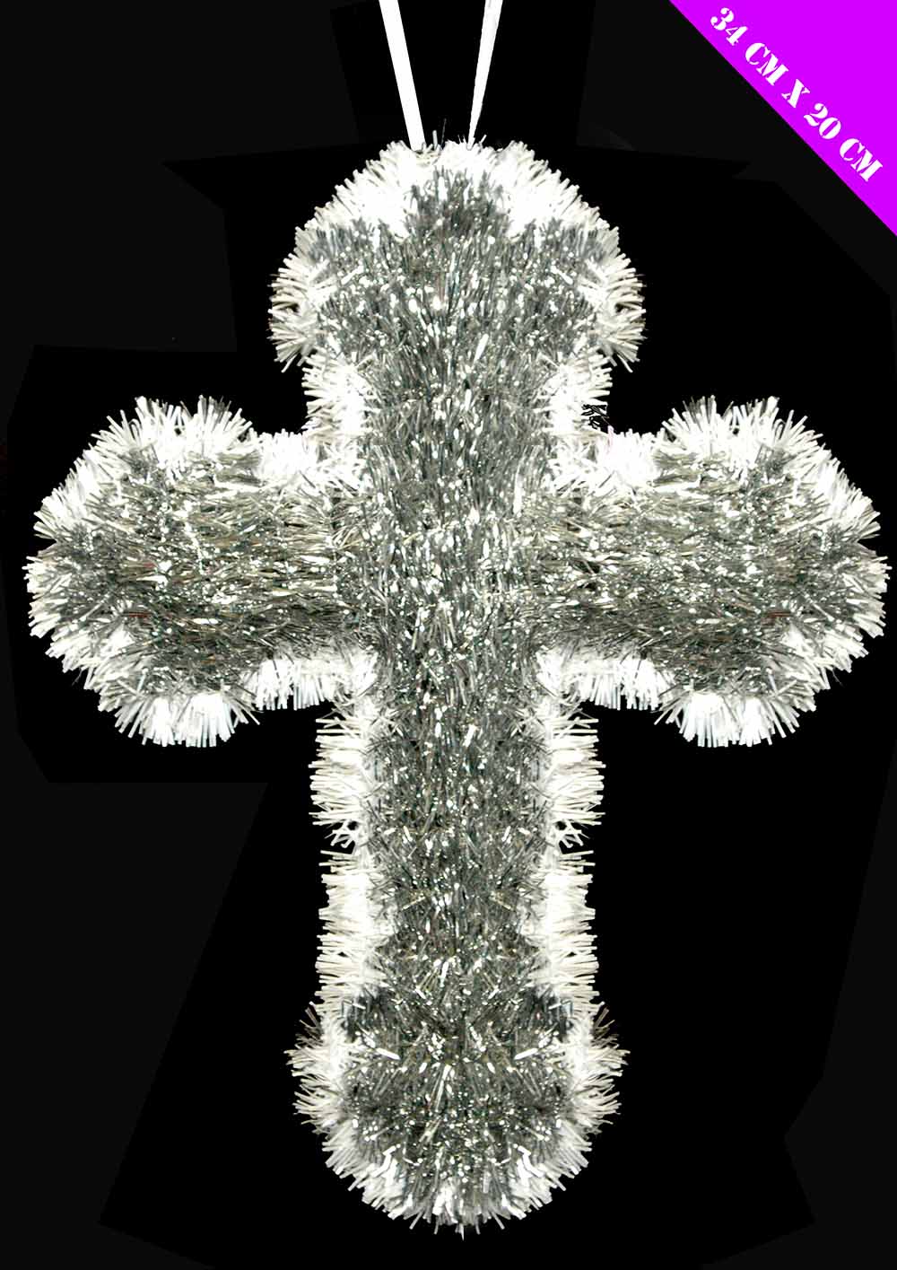 Tinsel Cross Silver and White