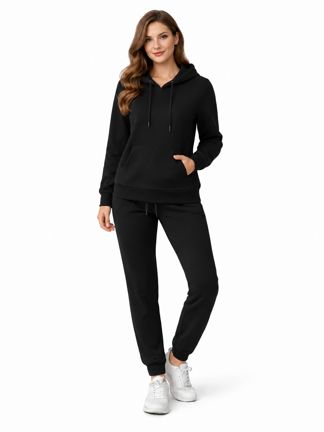 Active Star Ladies Black Pullover Hoodie Tracksuit