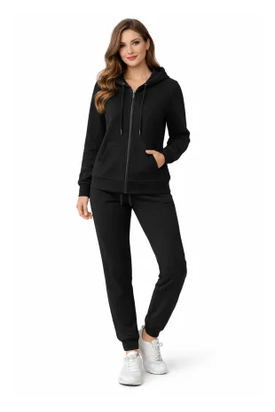 Active Star Ladies Black Zipper Hoodie Tracksuit