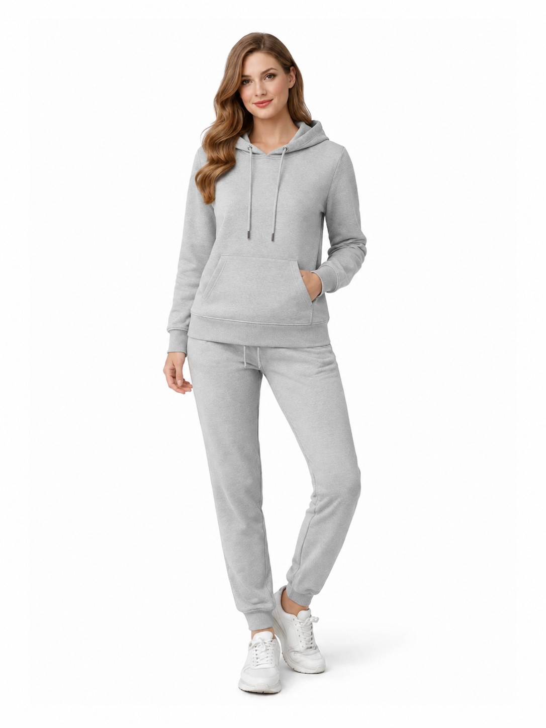 Active Star Ladies Grey Melange Pullover Hoodie Tracksuit