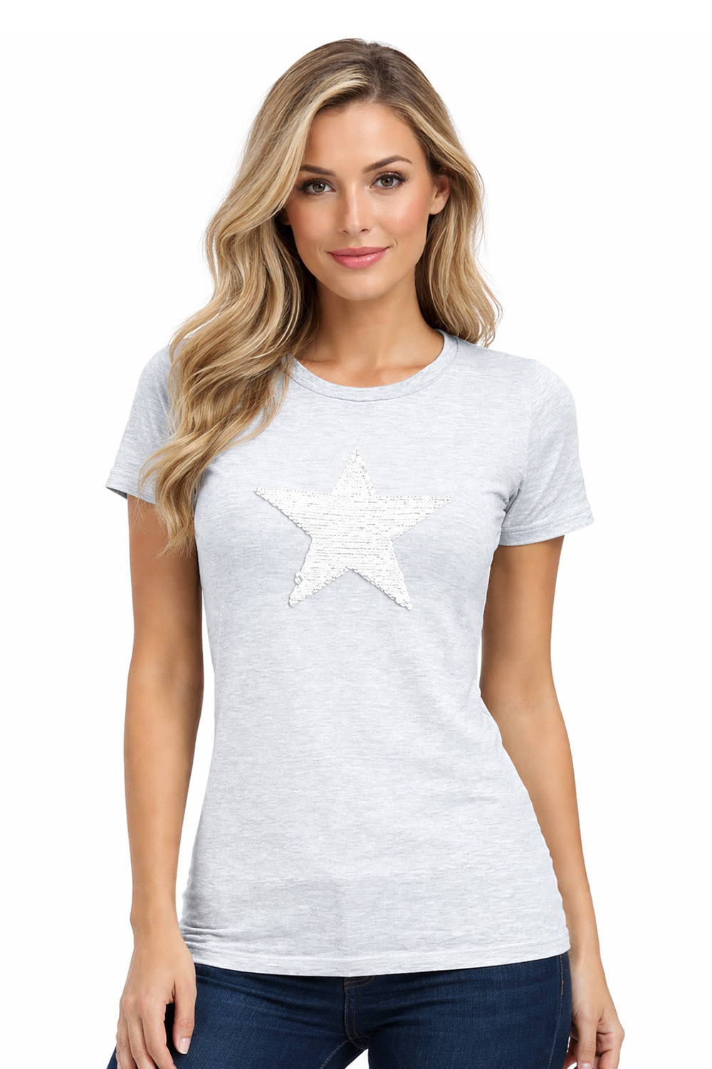 Active Star Ladies Short Sleeve Star Design T-Shirt White