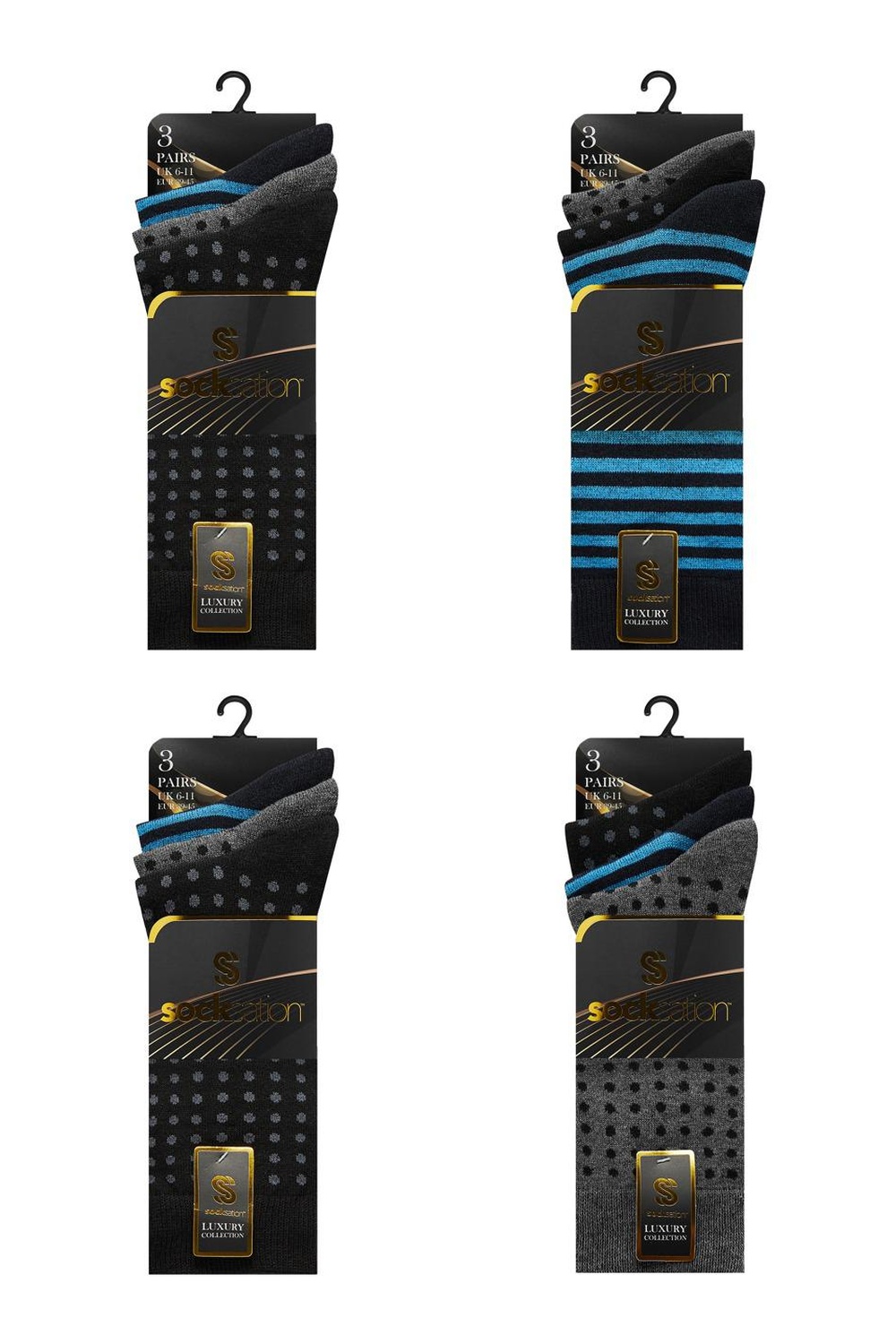 Active Star Men Dot Stripe Suit Socks (Pack of 3 Pairs)