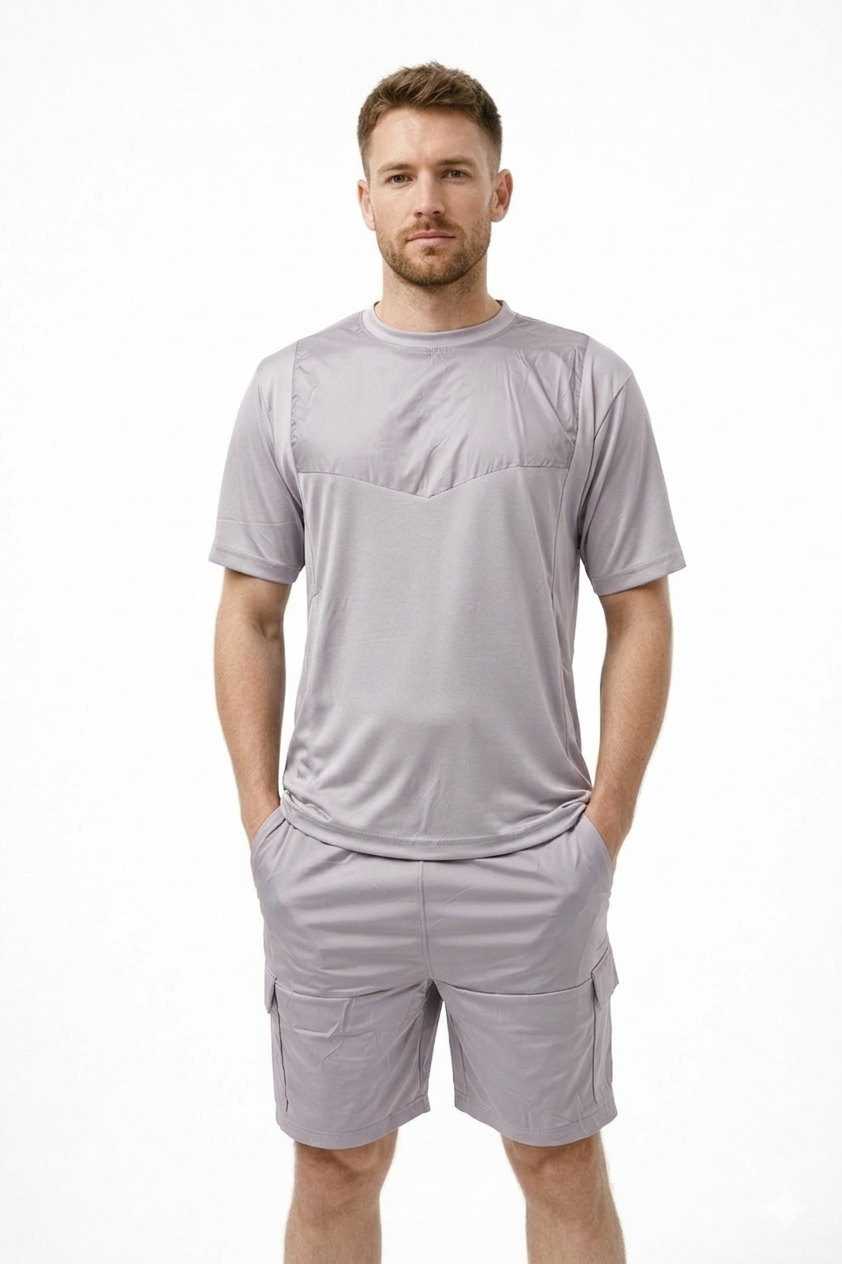 Active Star Men’s Activewear T-Shirt & 4-Pocket Shorts Set-Silver