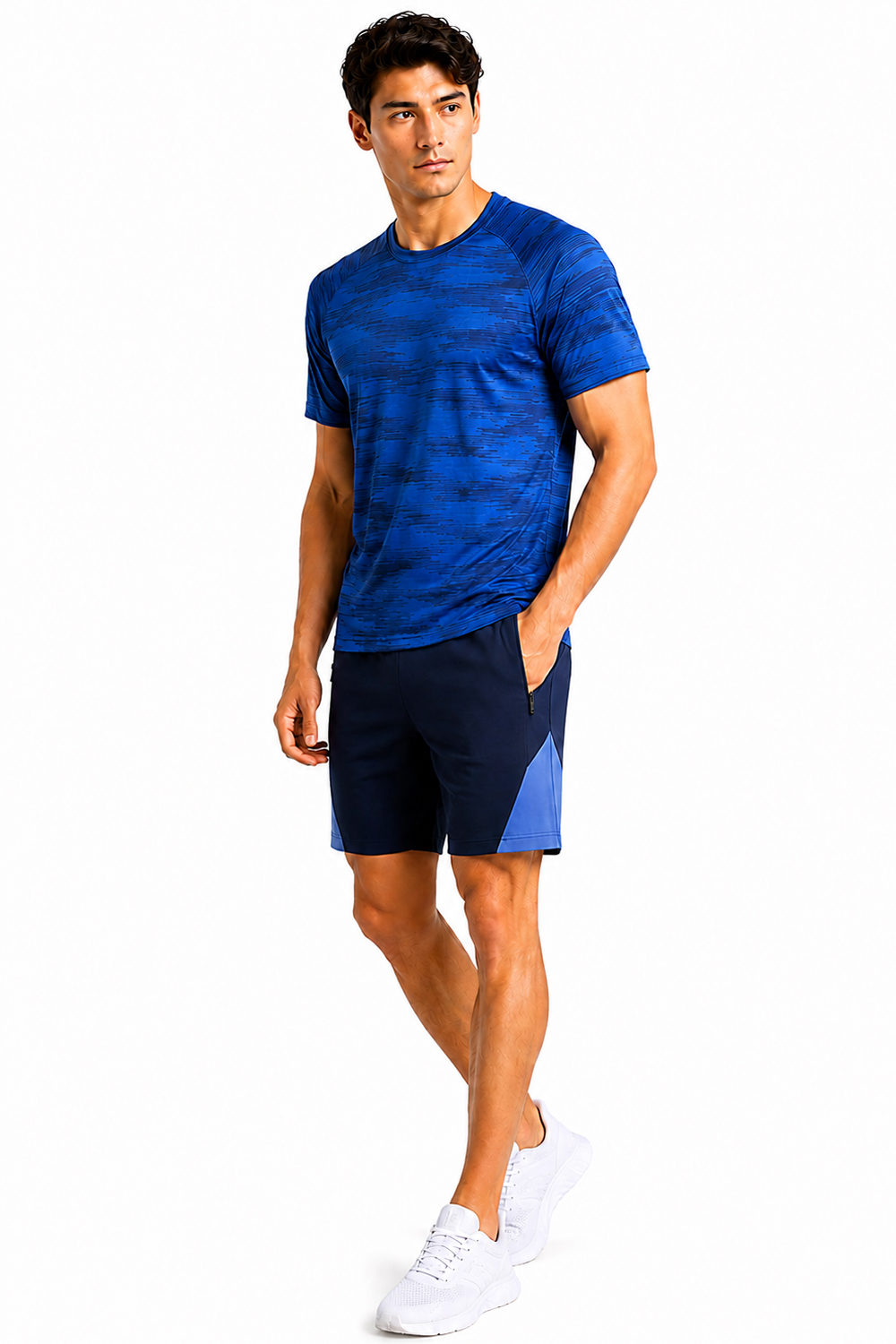 Active Star Men’s Activewear T-Shirt & Shorts Set Denim Blue & Black