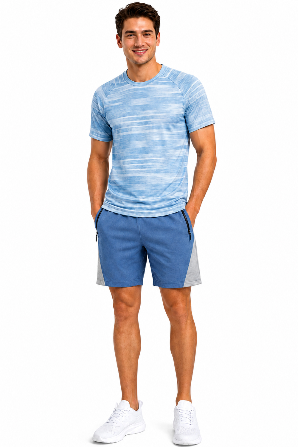 Active Star Men’s Activewear T-Shirt & Shorts Set Sky Blue & Grey